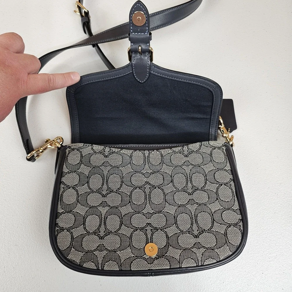 Coach Amelia Saddle Bag In Signature Jacquard Midnight Navy Cu998 Crossbody - Picture 10 of 13